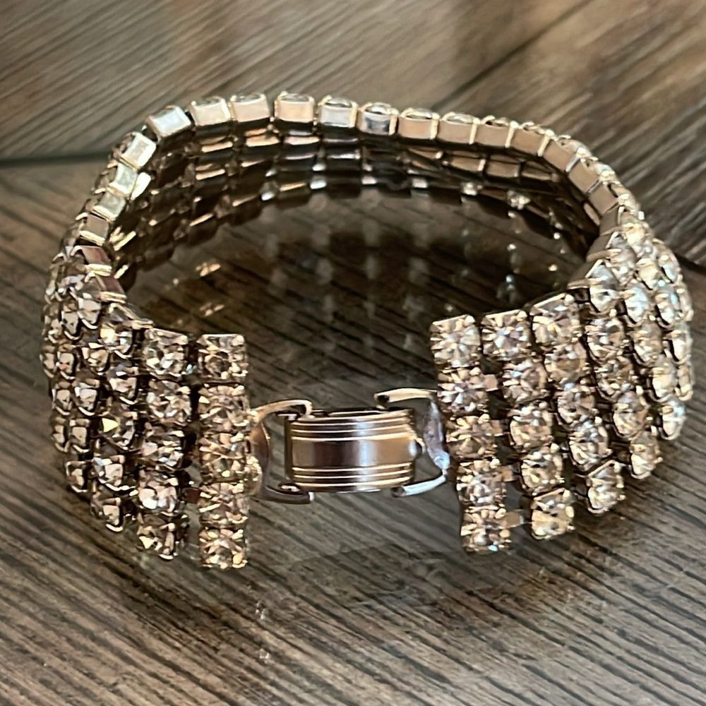Vintage Wide Rhinestone Bracelet - Picture 9 of 16
